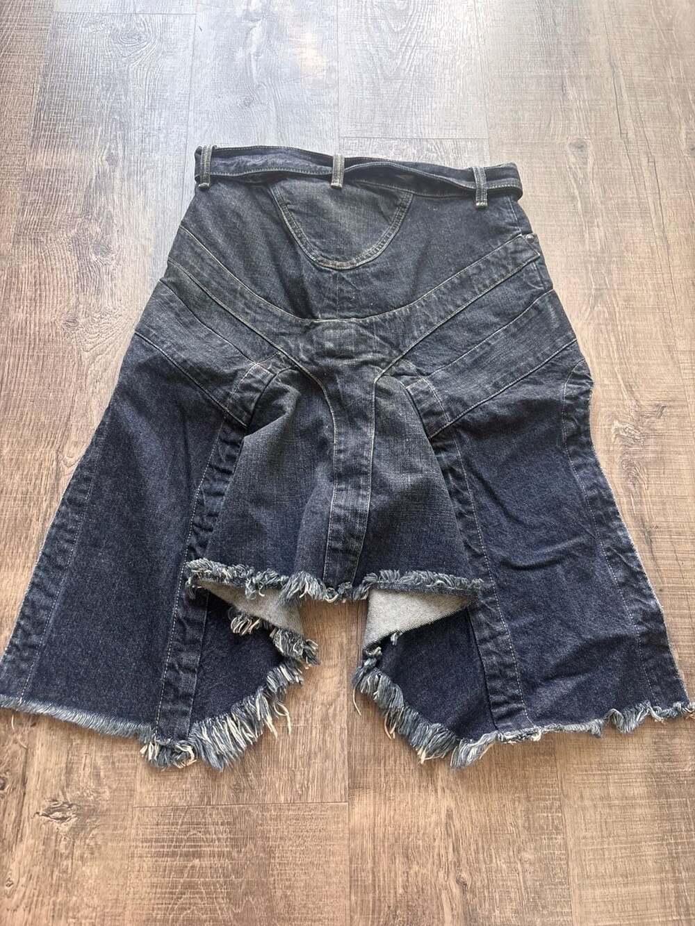 Slab Raw Hem Asymmetric Patchwork Denim Skirt